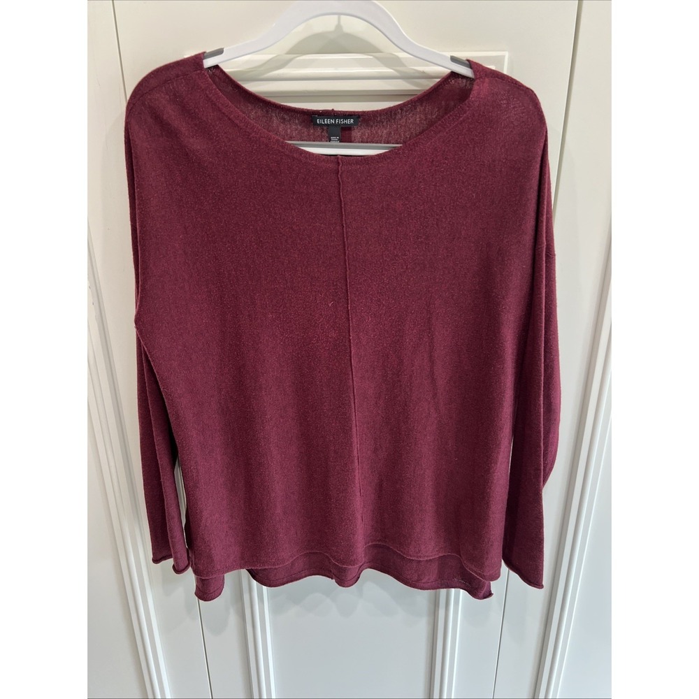 Eileen Fisher Burgundy Knit Sweater Top Size Small Oversized Cozy Front Seam